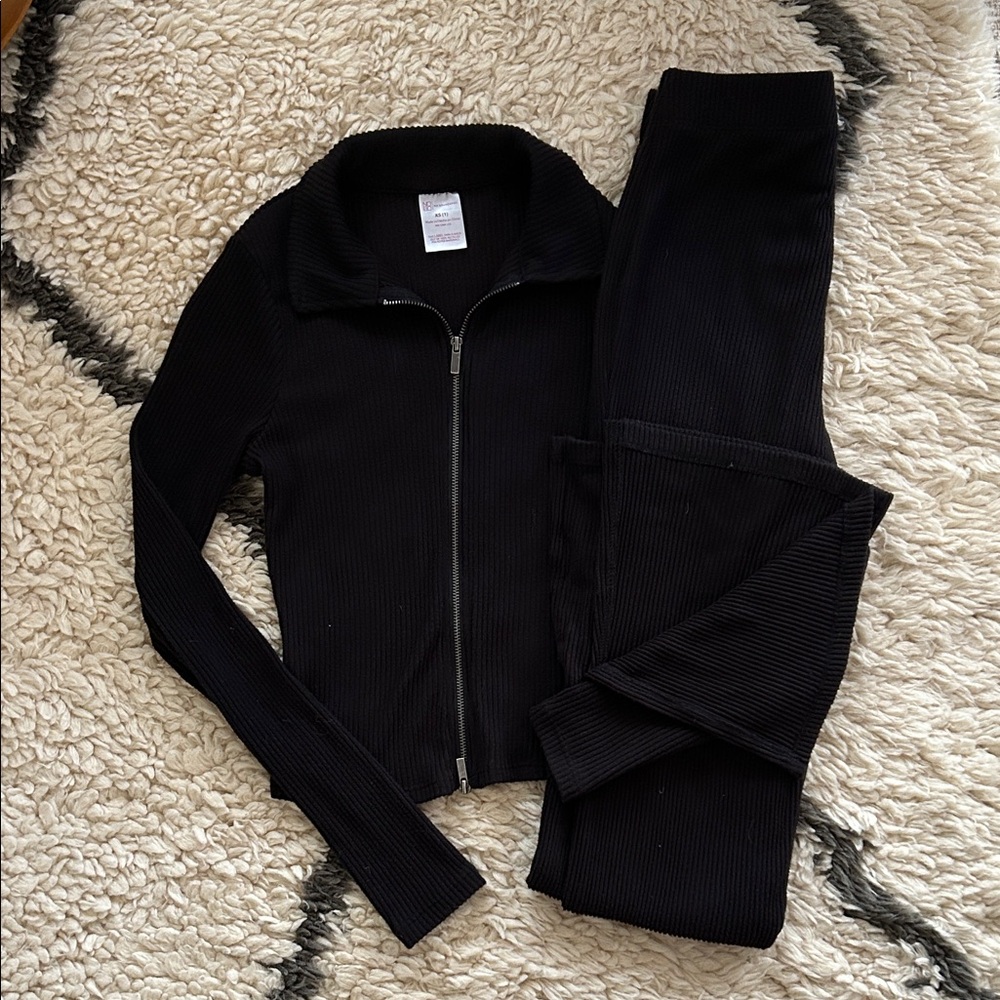 No Boundaries Black Ribbed Jumpsuit Set